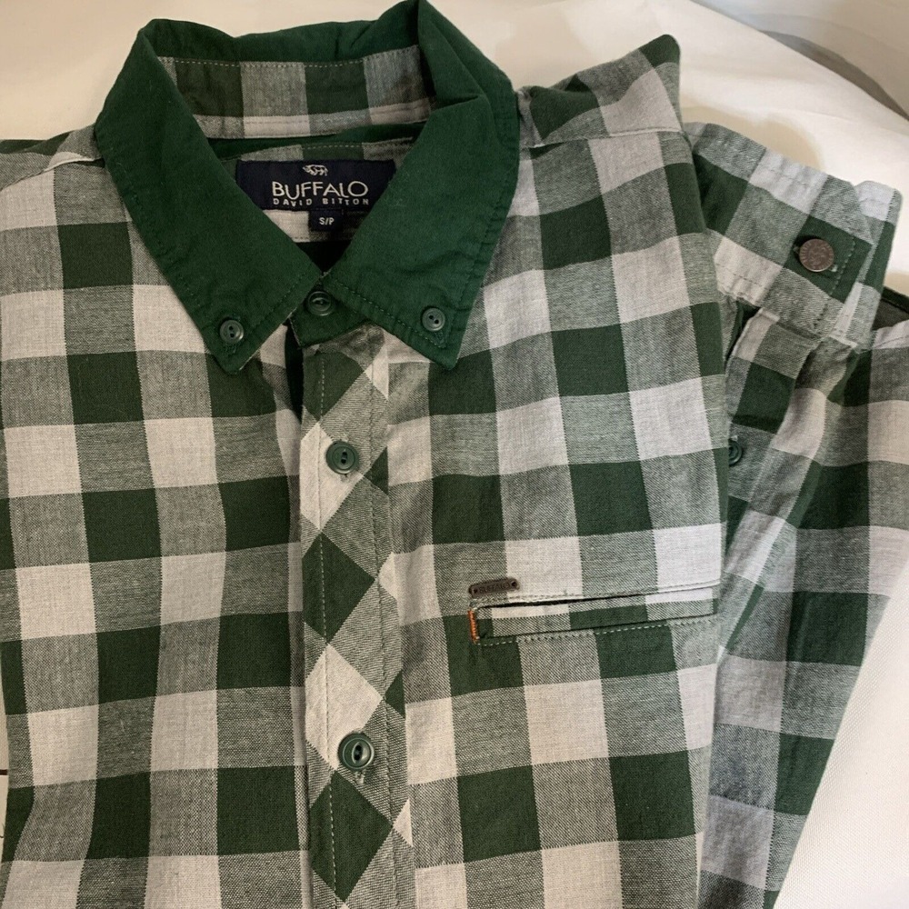 Buffalo David Bitton Mens‎ LS Button Cotton Pocket Button Plaid Green Men's Sz S